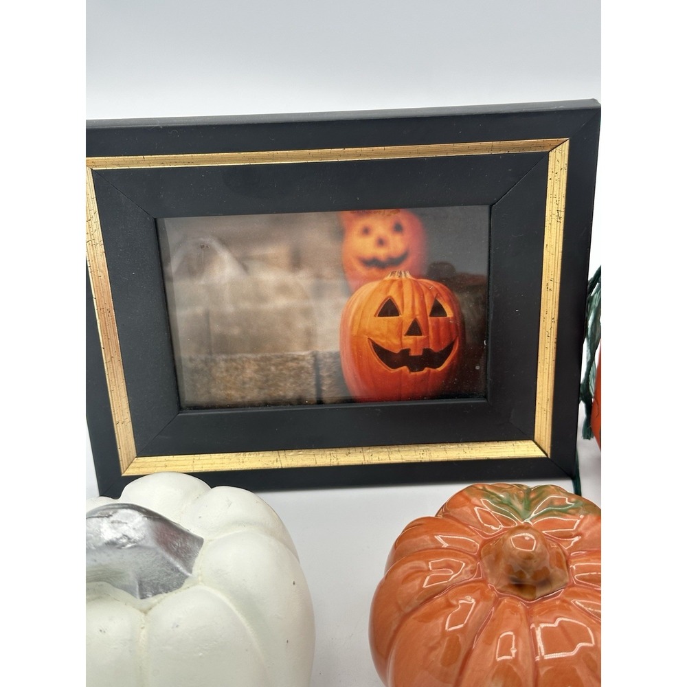 Halloween Pumpkin Decor Lot Ceramic Wood Jack O Lantern Frame Fall Decorations - Picture 5 of 9